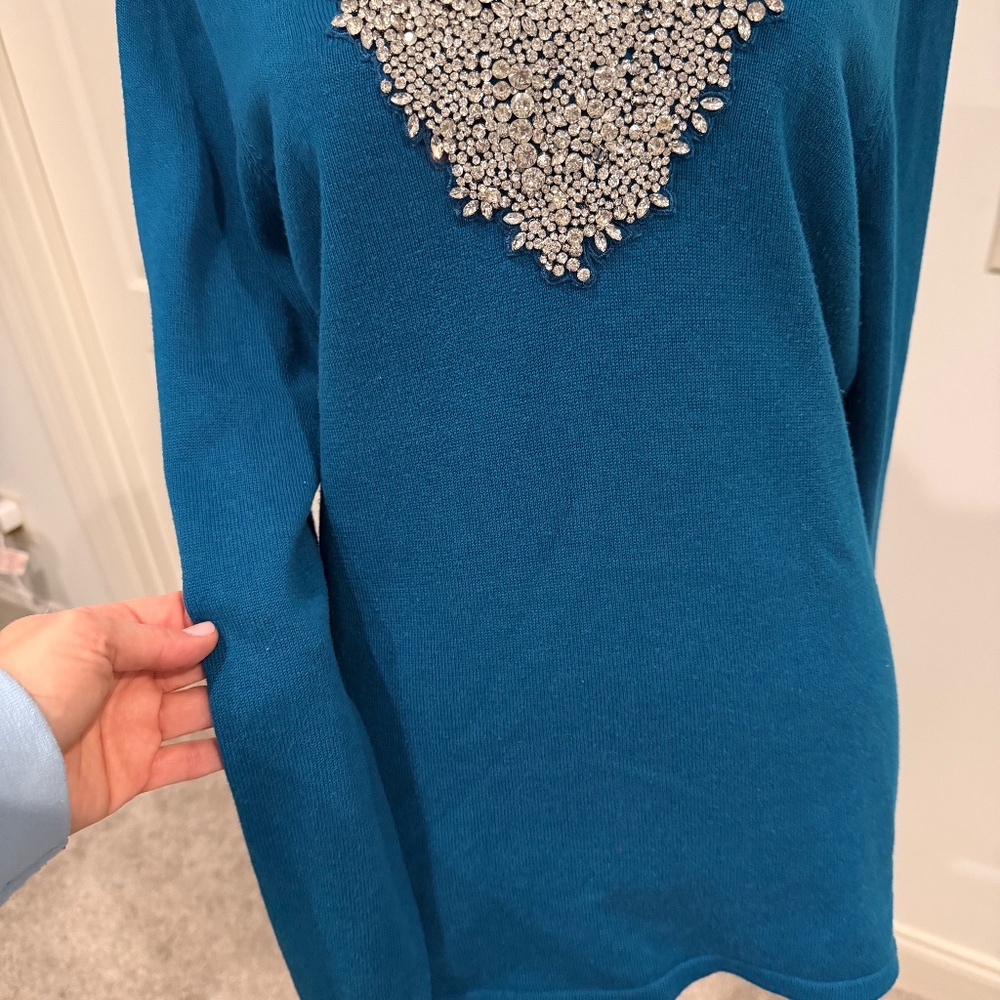 Blue and Rhinestone Sweater - M - Boston Proper - Picture 2 of 6
